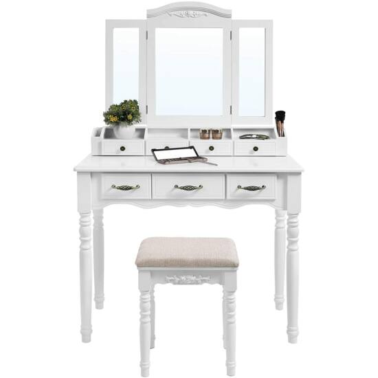 toaletna mizica s stolom, bela | VASAGLE-Vasdom.si