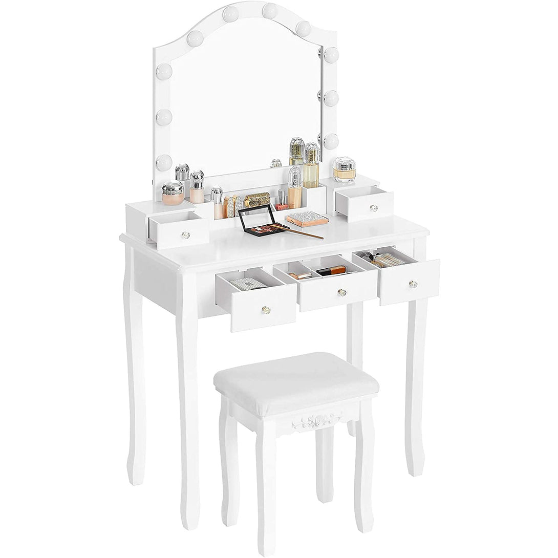 toaletna mizica, z oblazinjenim sedežem, 80 x 139 x 40 cm, bela | VASAGLE-Vasdom.si